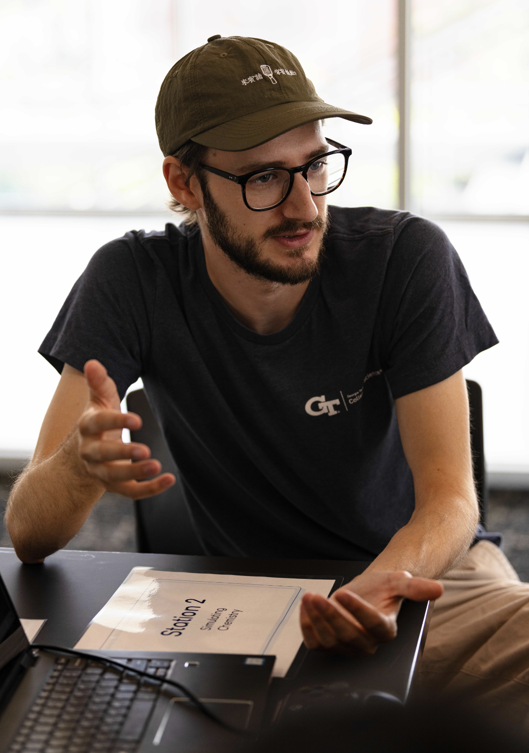 Graduate student John Hymel demonstrates chemistry simulations.