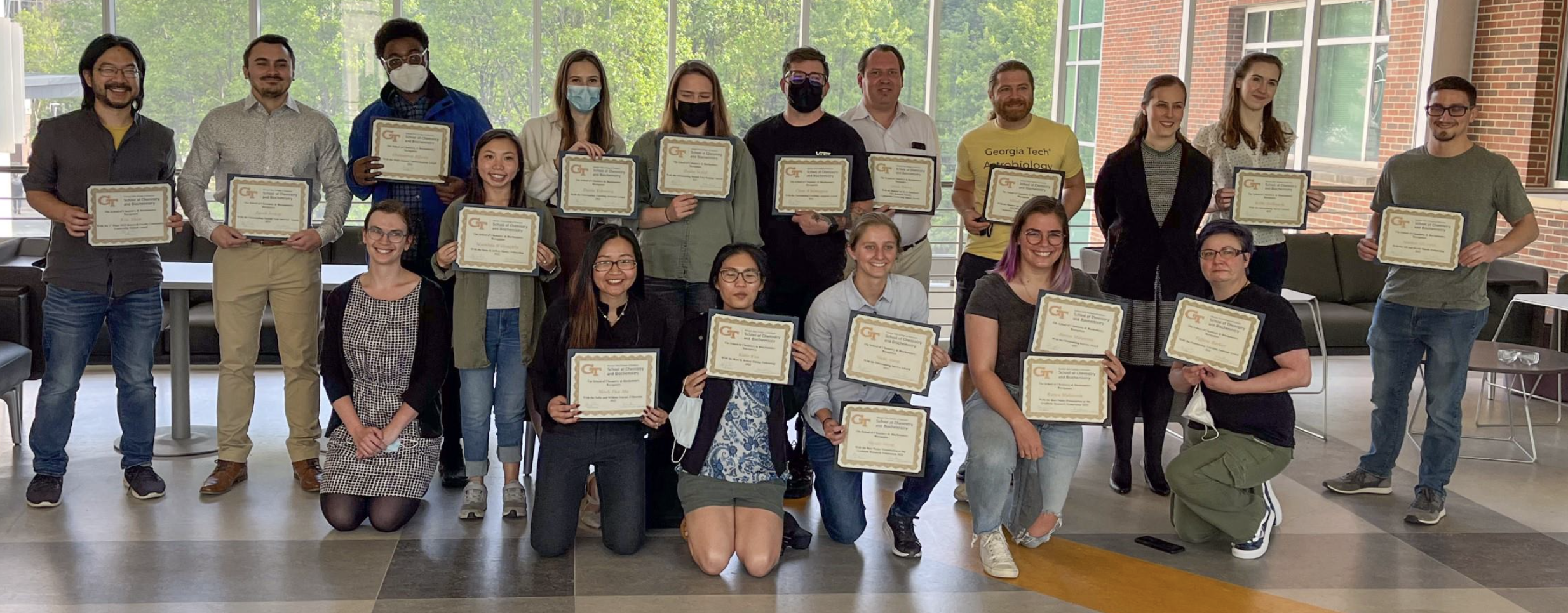 Award winners from the 2022 spring symposium in the School of Chemistry and Biochemistry.