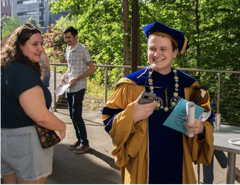 Dr. Andrew Boggiano smiling after his graduation.