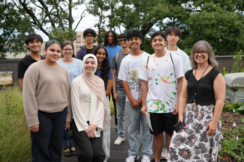 A group of people on the roof